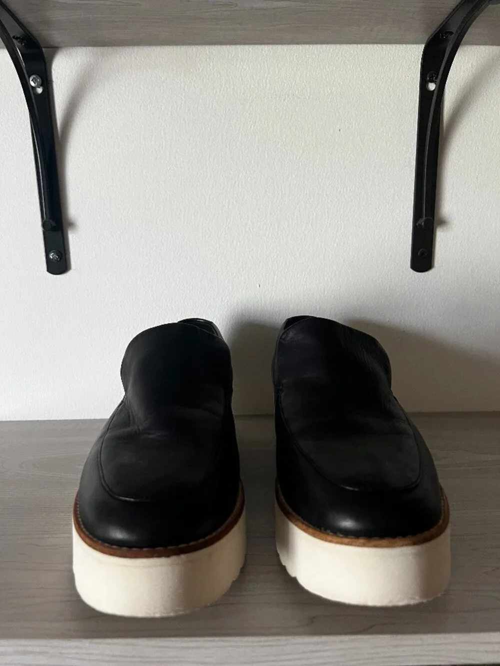 Vince Zeta Black Leather Platform Slip-on Loafers, 9 1/2